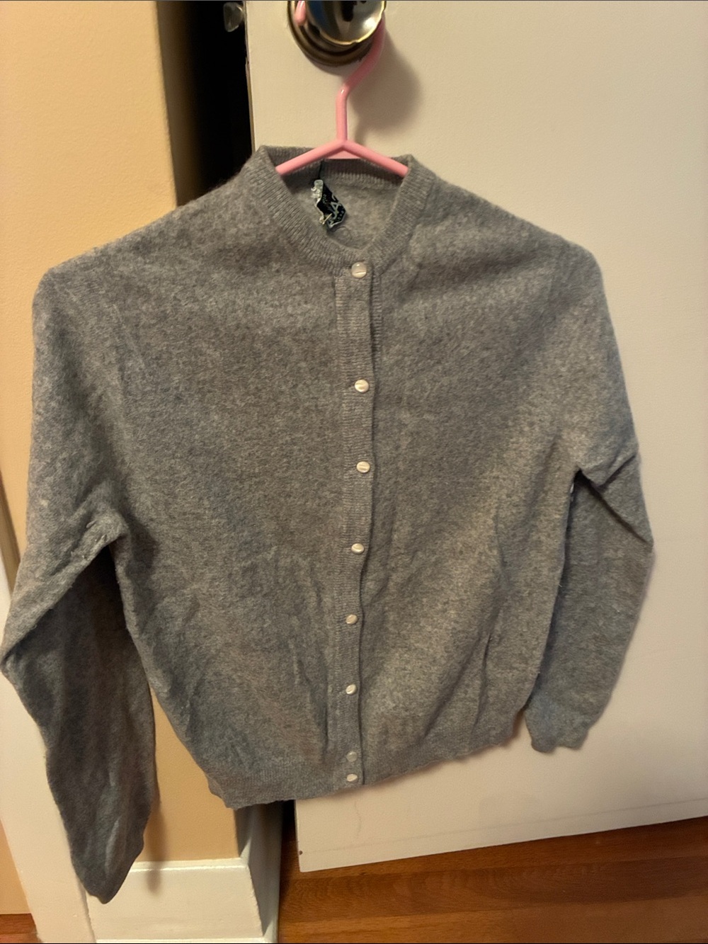Cozy Gray Angora/Botany/Lamb wool Pearl-Button Knit Cardigan